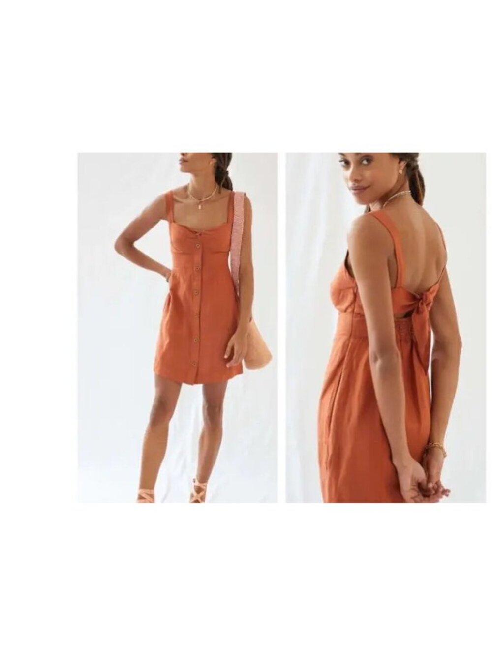 New Anthropologie Maeve Twist-Front Mini Dress Size L $148 button open back NWT - Picture 2 of 6